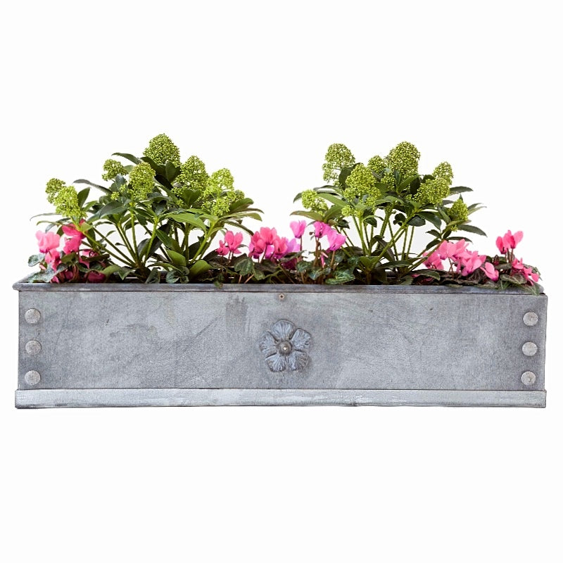 Traditional Handcrafted Galnvanised Steel Window Boxes with Tudor Rose Decor