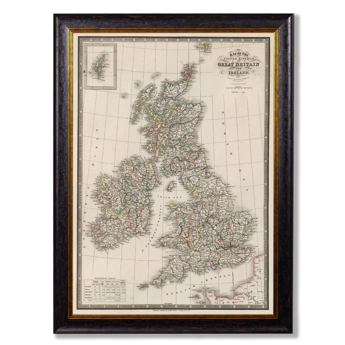 C. 1838 Map of British Isles Vintage Print