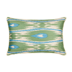 Luxury Silk Rectangular Blue & Green Ikat Cushion
