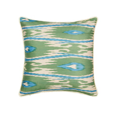 Luxury Silk Square Blue & Green Ikat Cushion