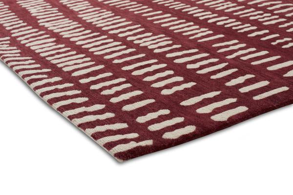 Hand Knotted Tibetan Wool 100 Knots Deep Red Patterned Terracotta Mudcloth Rug