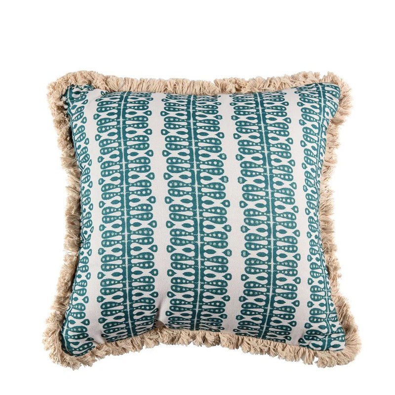 Hearts and Minds' Cushion in Teal with Teal Velvet Back & Cream Fringe- Kelling Home