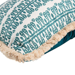Hearts and Minds' Cushion in Teal with Teal Velvet Back & Cream Fringe- Kelling Home