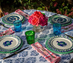 Starflower' Hand Block Printed Blue Floral Tablecloth