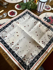 Lady Bird' Black, Red & Ivory Floral Napkin