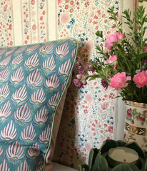 Tulips' Jade Green & Pink Fabric