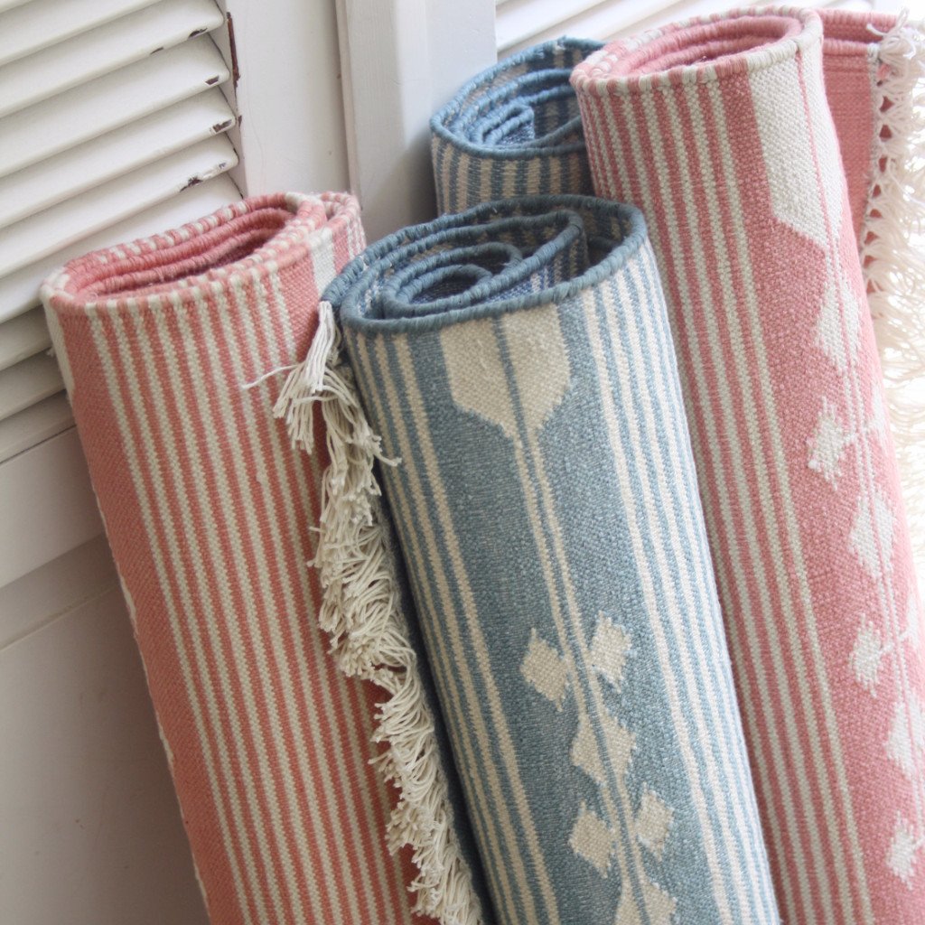Pink Striped Handwoven Cotton Rug