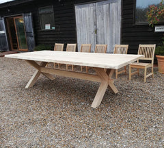solid oak garden dining crossed leg dining table