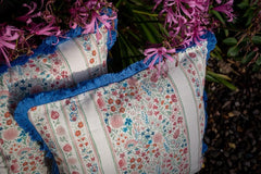 Moghul Meadow Washed' Floral Striped Blue, Red & Green Cotton Fabric