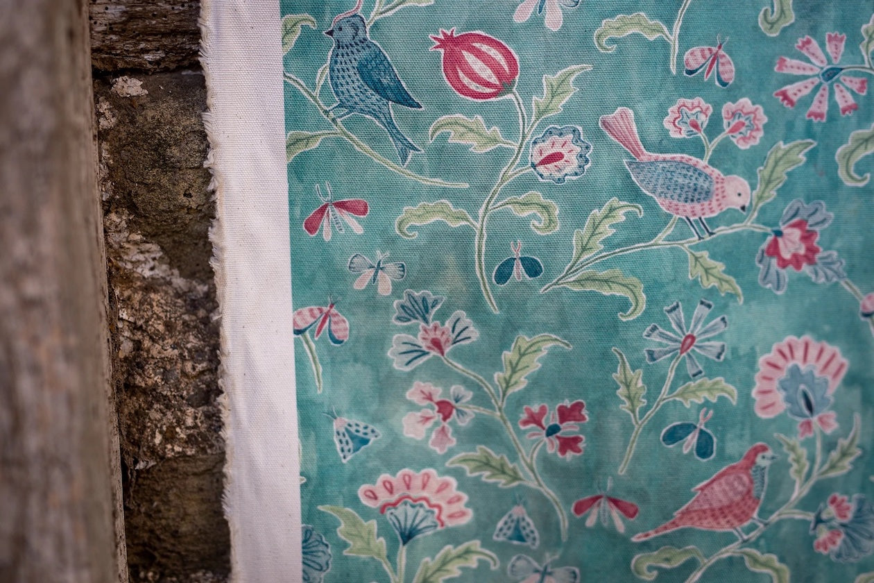 Suzani' Jade, Pink, Red & Blue Washed Floral Fabric