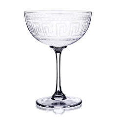 Set of 6 Crystal Champagne Saucers with Greek Key Design