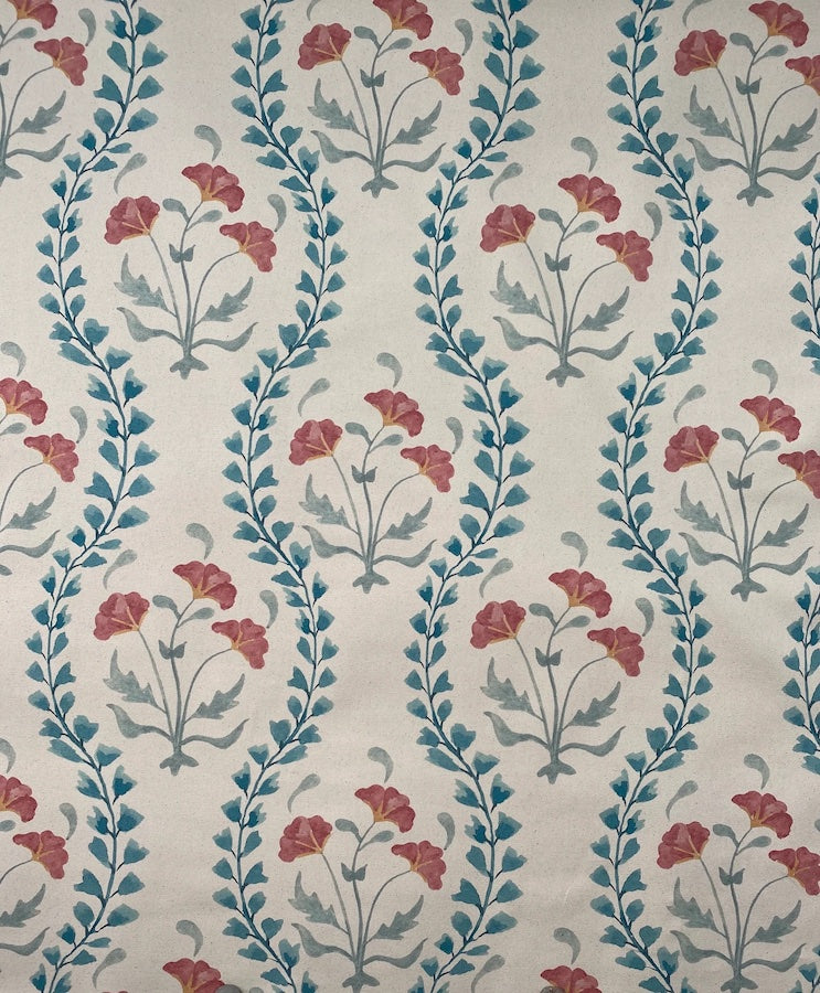 Iznik Vine' Large Print Floral Jade & Red Fabric
