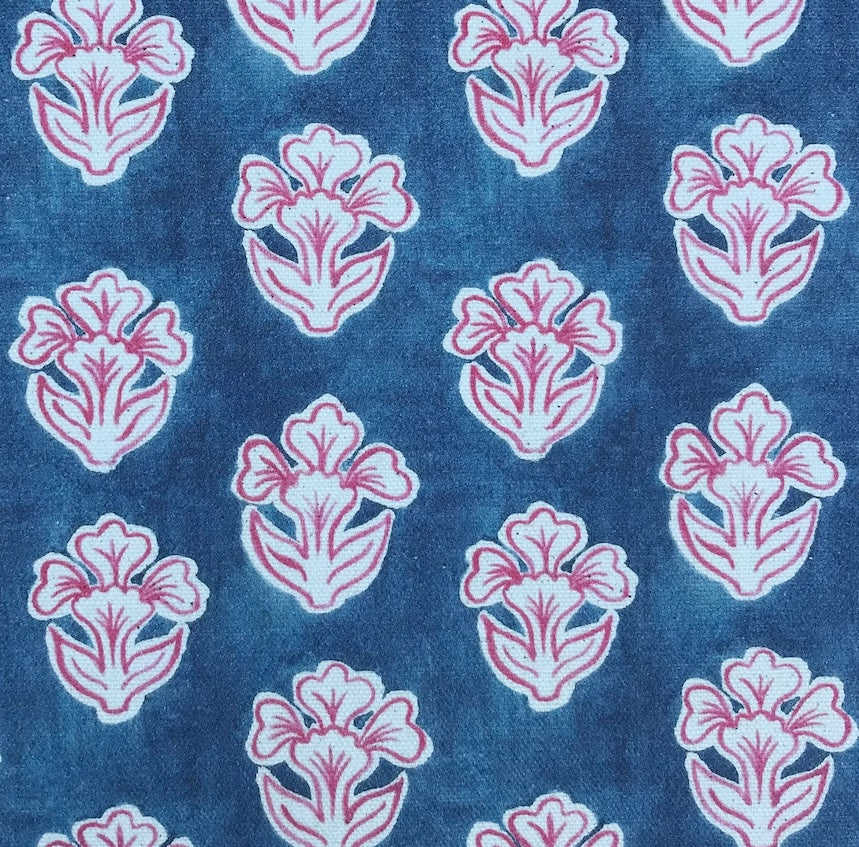 Tulips Pink Fabric blue Green