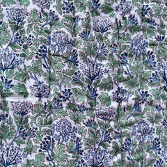 Kelpie' Handblock Printed Blue & Green Floral Quilt with Striped Border