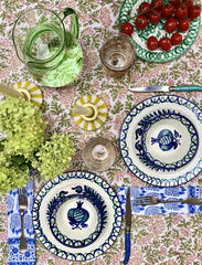 Kelpie' Block Printed Pink & Green Floral Tablecloth