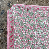 Kelpie' Handblock Printed Pink & Green Floral Quilt with Striped Border