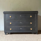 Large Antique Black Painted Pine Chest of Drawers