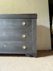 Large Antique Black Painted Pine Chest of Drawers
