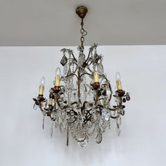 Large Antique Toleware Birdcage Chandelier with Decorative Glass Drops