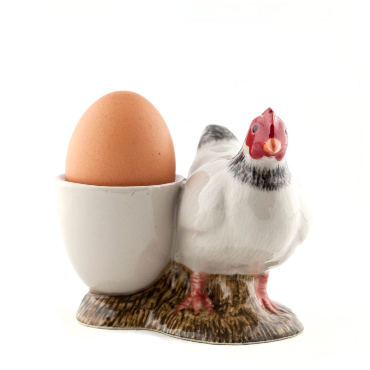 Light Sussex Chicken with Egg Cup Quail Ceramics