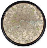 C.1905 Vintage Map of London Print with Round Frame