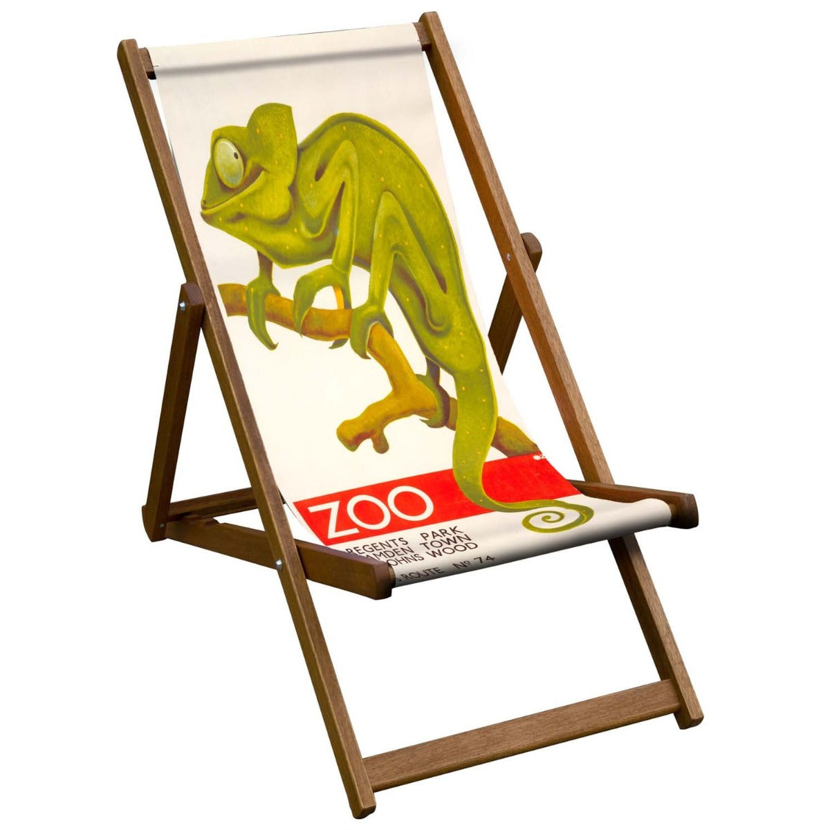 Vintage Inspired Wooden Deckchair- Zoo Chameleon- London Transport Poster