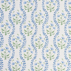 Mews Furnishings Iznik Vine Cornish Blue & Green Floral Fabric