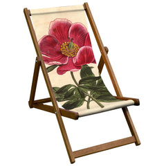 Vintage Inspired Wooden Deckchair with Crimson Flowered Peony Botanical Design