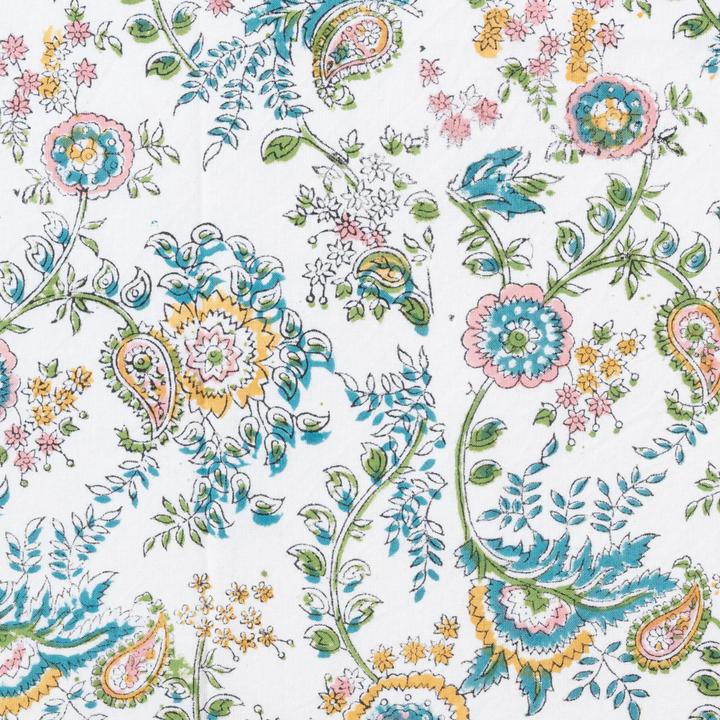 floral pink and blue block print cotton tablecloth mews furnishings