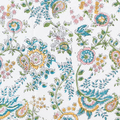 floral pink and blue block print cotton tablecloth mews furnishings