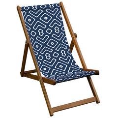 Vintage Inspired Wooden Deckchair- Navy Blue Abstract Sling