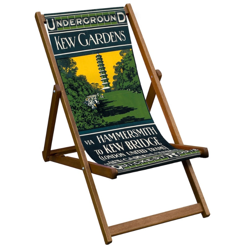 Vintage Inspired Wooden Deckchair- Kew Pagoda - London Transport Poster