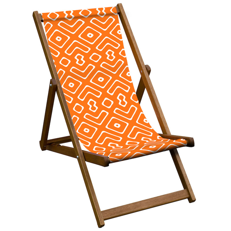 Vintage Inspired Wooden Deckchair- Citrus Orange Abstract Sling
