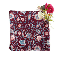 Set of 4 Maroon Floral Table Napkins | Cass By JJ