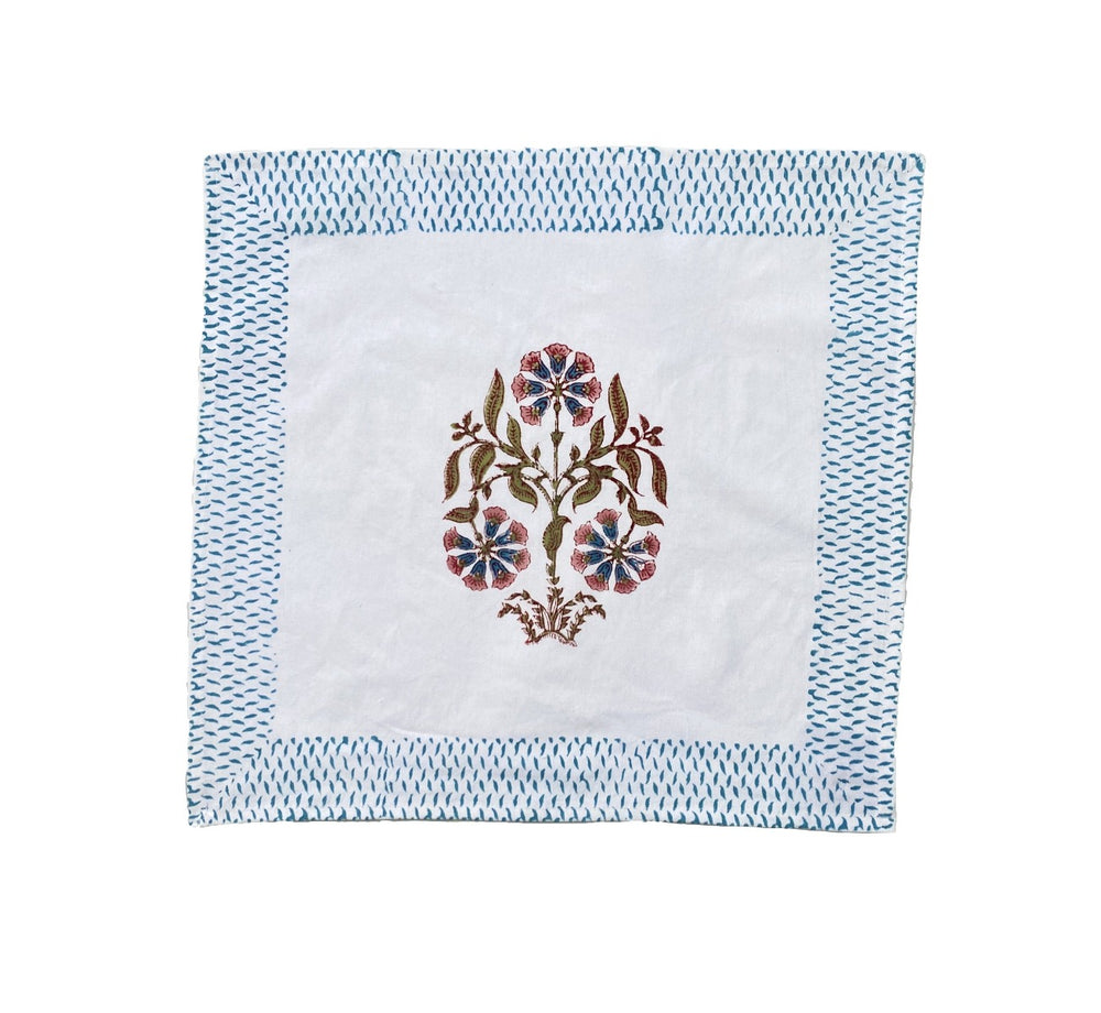 set of 4 block printed napkins blue and pink mews furnishings