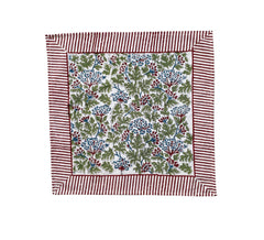 Kelpie Block Print Cotton Napkin in Green & Red