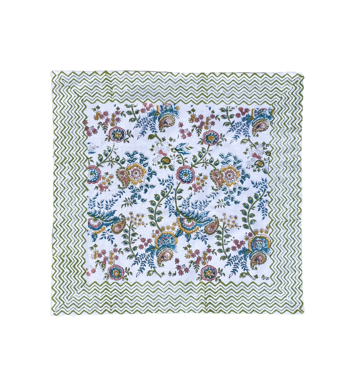 Teal green set of 4 block printed napkins mews furnishings floral napkins cotton