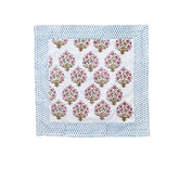 floral pink and blue block print cotton napkin mews furnishings