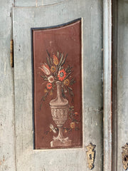 Neo-Classical Folk Marriage Cupboard in Powder Blue with Flowers