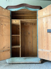 Neo-Classical Folk Marriage Cupboard in Powder Blue with Flowers