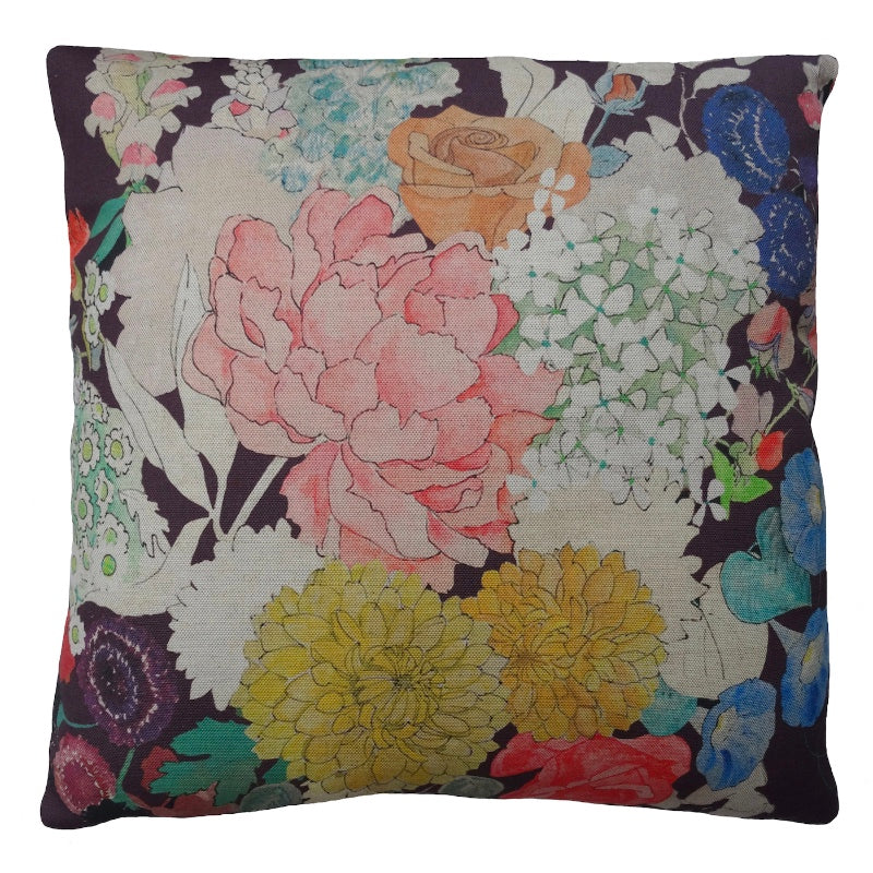 Dark Multicoloured Floral Boutique Linen Cushion