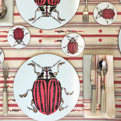 The Ophelia' Red, Cream and Black Striped Table Cloth, Large