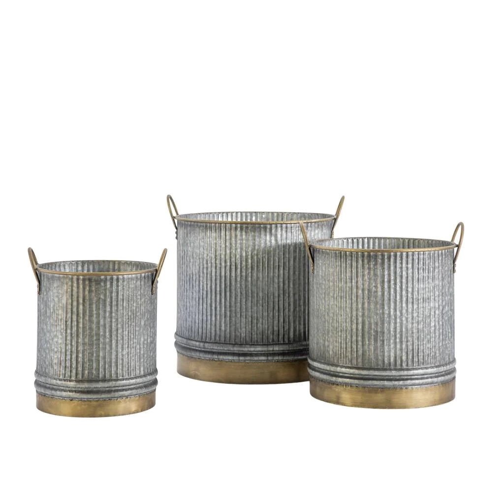 Ribbed with Gold Effect Galvanised Metal Garden Planter