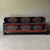 Painted Pine Folk Art Hall Bench with Tulips in Red & Blue | John Cornall