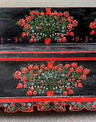 Painted Pine Folk Art Hall Bench with Tulips in Red & Blue | John Cornall