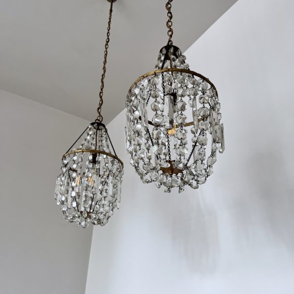 Pair of Small Crystal Balloon Antique Chandeliers