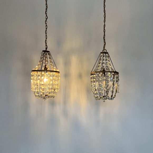 Pair of Small Crystal Balloon Antique Chandeliers