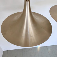 Pair of Mid Century Danish Spun Steel Trumpet Pendants | Vintage Lighting