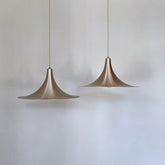 Pair of Mid Century Danish Spun Steel Trumpet Pendants | Vintage Lighting