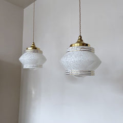 Pair of Mid Century White Clichy Glass Enclosed Shades